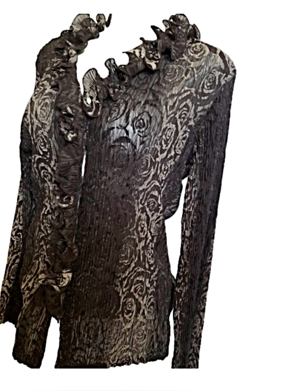 AMANDA Collection Ruffled Brown Textured Blouse - Picture 3 of 6